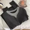 Camiseta Redonda Texturizada Color-blocking Falsa Duas Peças para Mulheres Outono Roupa de Baixo Top Básico Solto