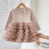 Vestido de Princesa Peludo Lindo Estilo Nuevo de Primavera para 26 Años, Vestido Tutú de Celebridad de Internet, Dulce Vestido de Princesa con Mangas Largas de Encaje, Moderno