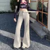 Jeans blancos roto de pierna ancha con microcampana para mujer, nuevo estilo verano 2026, con cinturón, fluidos, pantalones blancos rectos holgados