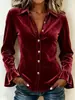 Ropa Femenina Transfronteriza Europea y Americana 2026 Otoño e Invierno Nuevo Estilo Camisa con Botones de Terciopelo Coreano de Solapa y Mangas de Campana Casual para Mujer