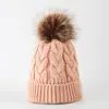 Gorro de otoño e invierno para niños, gorro de lana gruesa con bola de pelo grande para mujer, gorro de punto de lana trenzada a la moda para todo tipo de combinaciones.