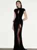 Artículo de Venta Caliente Transfronterizo 2025: Vestido Ajustado con Abertura, Nuevo Vestido Sexy Bodycon de Cuello Alto Estilo Chino, Al por Mayor para Mujer en Stock