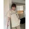 Camiseta Chic de Manga Meia-Manga Estampada Roupas Femininas Estilo Europeu e Americano Bela Seleção Camiseta de Manga Curta 100% Algodão Moda Verão