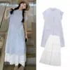 Vestido Camisero de Rayas Azules para Mujer Verano 2025 Nuevo Ropa de Vacaciones en la Costa Falda Larga Holgada de Gama Alta