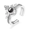 Anillo Combinado de Doble Capa con Corona Estilo TikTok para Mujer Diamante Abierto Se Puede Ajustar Libremente Anillo de Conjunto de Temperamento Simple Anillo