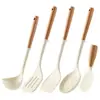 Nuevo Producto Utensilios de Cocina de Silicona Juego de 5 Piezas Blanco Mango Extendido Diseño de Ranura para Tarjeta Espátula y Cuchara para Sopa de Silicona de Grado Alimenticio Resistentes a Altas Temperaturas