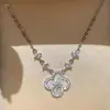 Colar vintage usado rosa flor de cerejeira madrepérola trevo de quatro folhas feminino corrente da clavícula de luxo leve presente luxo leve nicho