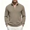 Nuevas Camisetas de Manga Corta y Manga Larga para Hombre de Primavera y Otoño Europeas y Americanas 2026, Sudadera de Cuello Alto a Rayas con Media Cremallera