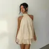Moda Vacacional Transfronteriza Europea y Americana Ajustado Sexy Espalda Descubierta Halter Atado a la Cintura Top Falda Corta Voluminosa Vestido