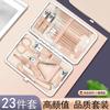 En stock Cortaúñas de acero inoxidable en oro rosa, juego de 23 piezas para manicura y pedicura, tijeras para piel muerta.