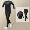 Roupa de Inverno com Forro de Fleece de Secagem Rápida para Homens, Conjunto de Roupas para Fitness, Roupa Íntima Térmica de Compressão Alta Elasticidade, Roupas Esportivas Justas para Treinamento e Corrida