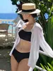 Nuevo Traje de Baño Coreano de Dos Piezas para Mujer, Bikini Negro de Tirantes de Cintura Alta Adelgazante, Traje de Baño Estilo Resort con Protección Solar