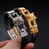Nueva Pulsera de Cuero Vacuno para Hombre Creativa Retro Cabeza de León Motocicleta Personalizada Simple Pulsera para Hombre Joyería de Mano