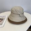 Sombrero de Pescador de Paja Fina Trenzada Empalmado de Algodón y Lino Estilo Japonés para Mujer Verano Transpirable Parasol Sombrero de Cubeta Recto Trendy