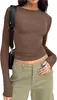 Senfu Amazon Europeia e Americana Transfronteiriça Camiseta Casual Feminina de Manga Longa Cor Sólida Slim Fit Pulôver Camisa Básica Feminina Street