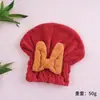 Touca de banho feminina e touca para secar cabelo, espessa, super absorvente, secagem rápida, design fofo de laço, toalha para secar cabelo em fleece coral, atacado