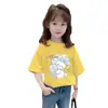 Camiseta de Algodón de Verano para Niñas con Mangas Cortas, Corte Holgado y Estampado de Dibujos Animados Elegante