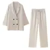 Ropa Europea Americana Transfronteriza para Mujer AliExpress INS Venta Caliente Conjunto de Chaqueta de Traje Arrugada y Pantalones Largos Casuales