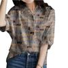 Transfronterizo 2022 Europa y Estados Unidos Nuevo wish Top de Manga Larga Cuello Mao Elegante para Viaje Holgado Camisa Estampada