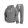 Conjunto de Ropa Deportiva Casual Versátil para Hombre, Chaqueta de Manga Larga de Pana con Cruces de Color Sólido, Pantalones Casuales