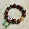 Pulsera de Semillas de Girasol Natural y Raíz de Bodhi con Estrella y Luna Tostada al Carbón Bodhi Pulsera con Borla Linda Estilo Labubu