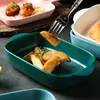 Prato de Assar Cerâmico Oval Binaural Criativo Prato de Sopa Doméstico Prato de Arroz Assado em Alta Temperatura Vermelho e Branco Retangular Prato de Bolo de Queijo