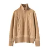 Suéter de cachemira de montaña para mujer, otoño e invierno, cuello alto, hombros engrosados, media cremallera, tejido trenzado, nicho, 2024