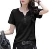 Camiseta de Manga Corta para Mujer Cuello en V Ajustada Verano Estilo Coreano Versátil Talla Grande Simple de Media Manga Casual Versátil Ropa de Trabajo Ropa Diaria