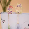 Marcador de Página Metálico Série Mini Flor Criativa Latão com Borla Estilo Chinês Clássico em Estoque Estilo Fofo