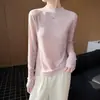 Camiseta base de punto para mujer, cuello medio alto, color liso, suéter suave de punto, capa interior fina, suéter de punto
