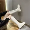 Botas de montar de moda para mujer, nuevas botas largas de nicho para otoño e invierno 2026, botas blancas elásticas de media pantorrilla, botas de tubo alto