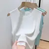 Nuevo Chaleco de Punto Redondo Pequeño para Primavera 2025 con Cubre Pecho para Mujer, Top Casual sin Mangas Adelgazante, Camiseta Base