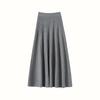 Saia de Cashmere Feminina Nova Outono e Inverno Aparência Emagrecedora Bainha Larga Saia Evasê Simples Comprimento Médio Cintura Elástica Saia de Tricô de Lã