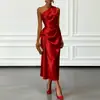 Vestido de Verano 2026 Nuevo Transfronterizo Europeo y Americano para Mujer, Elegante y de Moda Color Sólido Sin Mangas Ceñido a la Cintura Vestido de Noche para Mujer