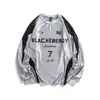 Jersey Retro Hip-Hop Americano High Street Costura Letras Contrastantes Deportiva Plata Manga Larga Camiseta Sudaderas para Hombre y Mujer