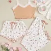 Conjunto de Ropa de Casa Transfronterizo Estilo Europeo y Americano, Top Camisola Sexy de Encaje Acanalado, Conjunto de Pijama de Tres Piezas con Pantalones Cortos y Largos para Mujer