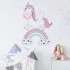 FX-F180 Lindo unicornio arcoíris morado con nubes, pegatinas de pared para habitación infantil, guardería y hogar.
