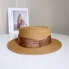 Sombrero de Copa Plana de Rafia con Pedrería Retro de Lujo Ligero Estilo Japonés para Mujer, Sombrero de Paja Versátil Elegante de Verano para Protección Solar, Sombrero de Sol para Vacaciones