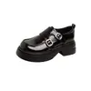 Mocasines retro franceses de piel de vaca suave con doble hebilla para mujer, zapatos de vestir de cuero de estilo universitario británico con punta redonda, zapatos de cuero con plataforma para aumentar la altura