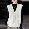 Cárdigan de Punto Trenzado Vintage 100% Lana Pura para Mujer, Cuello en V, Sin Mangas, Chaleco de Punto, Abrigo Suéter Cálido