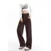 Jeans Anchos de Pierna Color Café Estilo Americano para Mujer, Tendencia Invierno 2025 Nuevos Pantalones de Tiro Alto de Pierna Recta hasta el Suelo