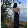Vestido Longo de Alcinha Costas Nuas Atmosférico para Mulheres com Estética de Design Francês, Vestido Longo Evasê Emagrecedor com um Ar Descolado