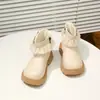 Botas Chelsea de Malha Doce e Forradas com Pérolas para Meninas 2026 Outono/Inverno Novo Estilo Sapatos Pequenos de Couro para Meninas Botas Curtas Sapatos Individuais de Princesa