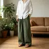 Venda direta da fábrica verão 2026 novo estilo chinês calças masculinas de algodão e linho perna reta perna curva, tamanho grande soltas calças harém perna larga