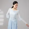 Top de dança feminino soltinho com painéis de tule e punhos fluidos, adequado para dança clássica chinesa moderna e exercícios corporais para adultos