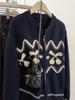 Jaqueta Cardigan de Tricô Jacquard Azul Marinho com Zíper Duplo para Mulheres no Outono e Inverno Primavera e Outono Camisa Externa de Tricô Grossa Estilo Preguiçoso