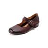 Zapatos de Tacón Grueso Tricolor de Piel de Vaca Suave Lavada Gigante para Mujer, Estilo Vintage, Puntera Redonda, Tacón Grueso de Una Sola Tira, Zapatos Mary Jane