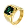 Anillo de Acero Inoxidable con Piedra Preciosa de Moda Simple para Hombre Anillo de Acero de Titanio de Comercio Exterior Joyería