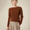 Tejido de Punto Base 100% Cachemir Puro para Mujer, Cuello Redondo, Patrón de Asiento, Tejido de Punto de Manga Larga, Tejido de Punto de Color Puro de Moda para Otoño e Invierno
