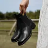 Botas Chelsea para outono e inverno, couro legítimo marrom, botas plissadas vintage desgastadas, botas curtas da moda com solas grossas e design estilo chaminé